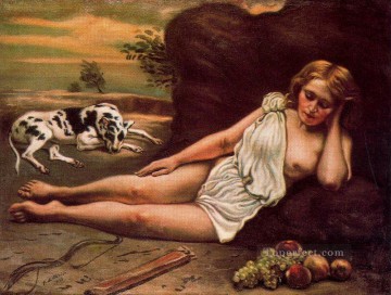  1933 Pintura al %C3%B3leo - Diana duerme en el bosque 1933 Giorgio de Chirico Desnudo clásico